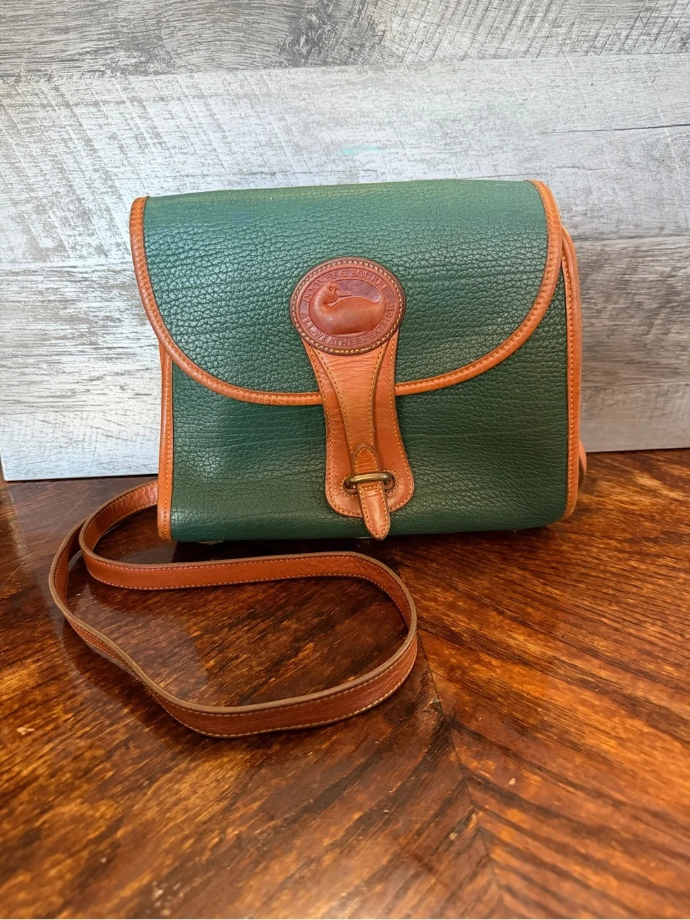 Vintage Dooney & Bourke Green All Weather Leather Essex Crossbody Purse